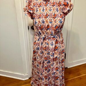 Victoria Dunn Orange and Blue Floral Maxi Dress Size XS